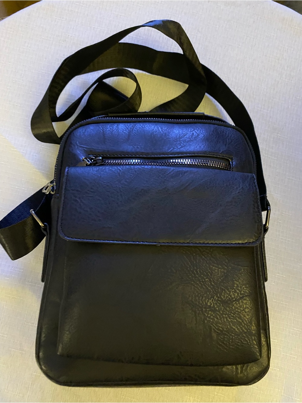 Men's Black Faux Leather Crossbody Shoulder Bag - Unbranded